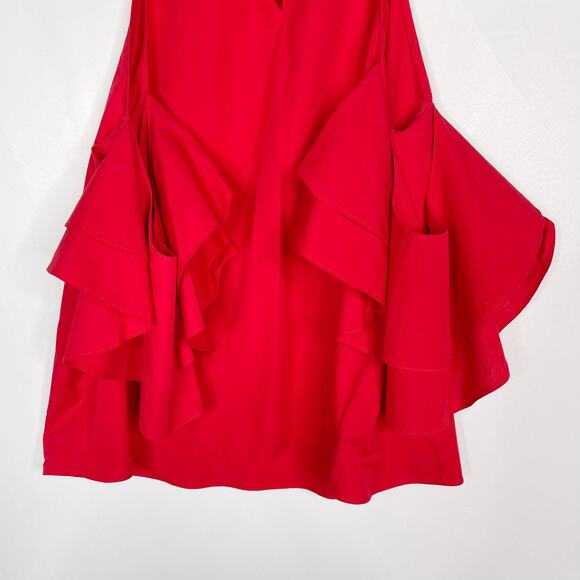 Amanda Uprichard Small S Red Ruffle Cold Shoulder Blouse Short Sleeve Cotton - Picture 7 of 10